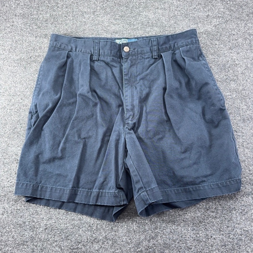 Polo Ralph Lauren Andrew Short Mens 32 Navy Blue Pleated Chino Cotton 6 Inseam